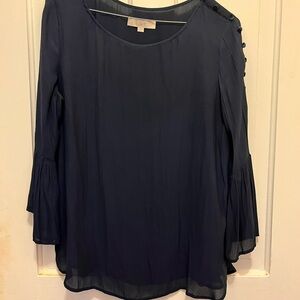 LOFT Blue Ruffled 3/4 Sleeve Blouse